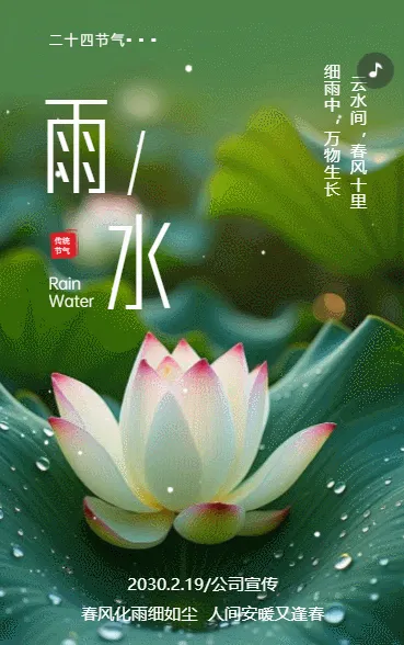 清新二十四节气冬至习俗介绍雨水节气企业宣传