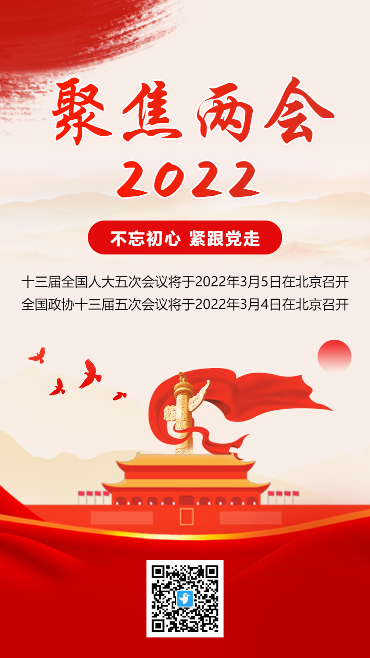 红色政府聚焦两会不忘初心跟党走宣传海报