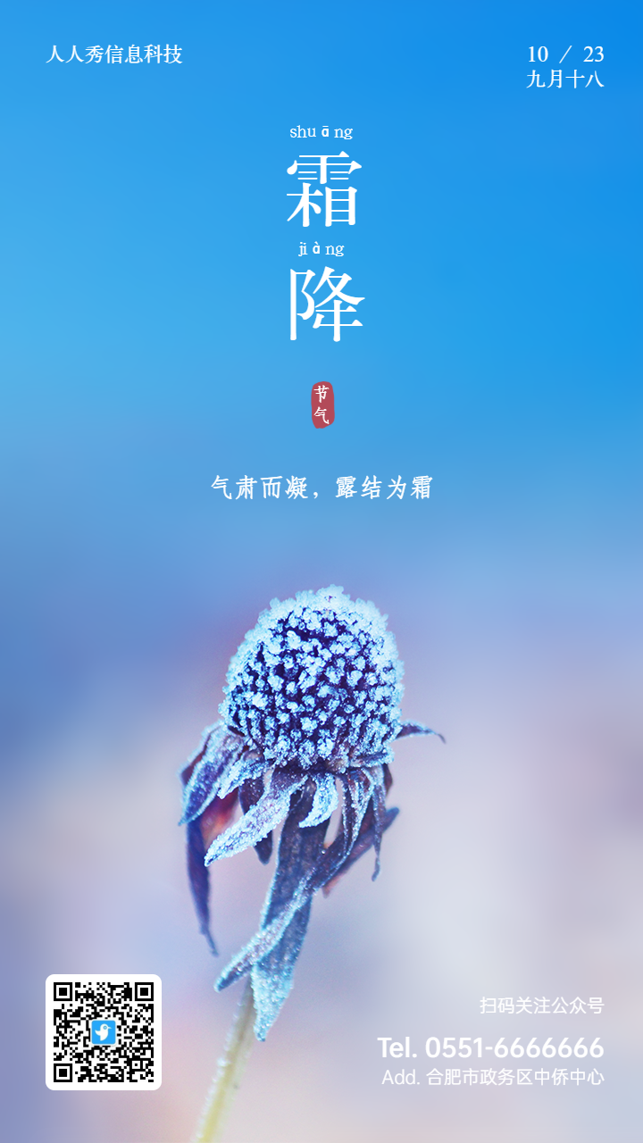 蓝色写实唯美风格二十四节气寒露企业宣传海报