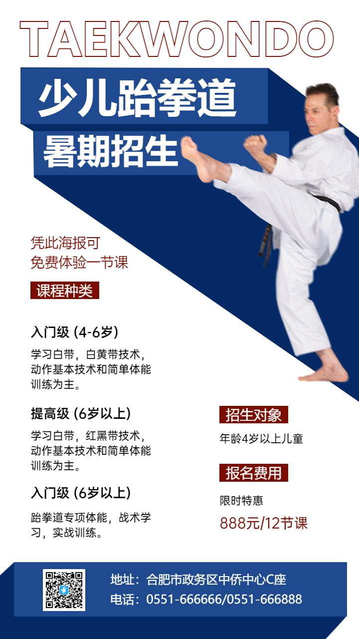 跆拳道兴趣培训班招生活动促销宣传海报