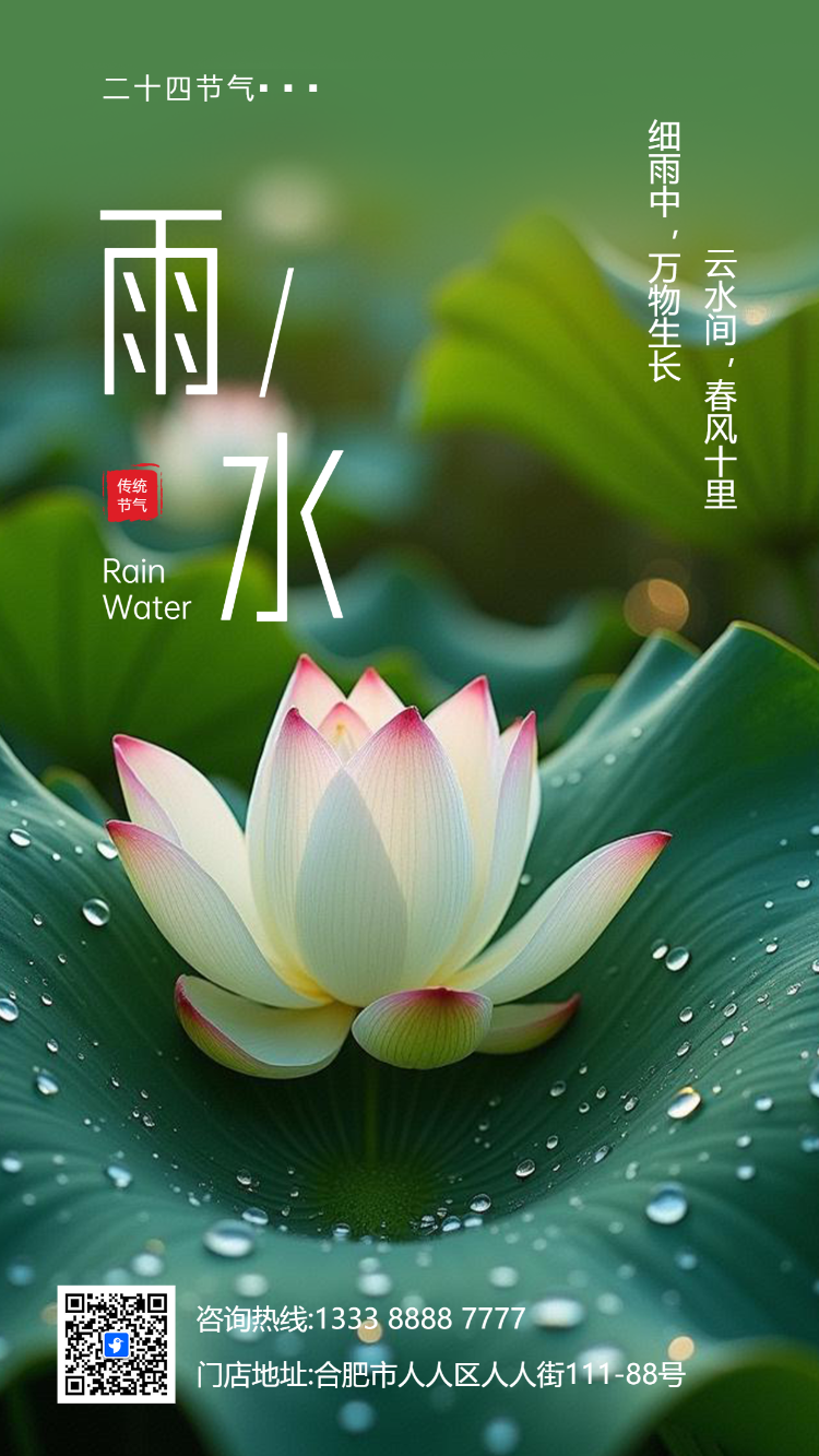 清新二十四节气冬至习俗介绍雨水节气企业宣传