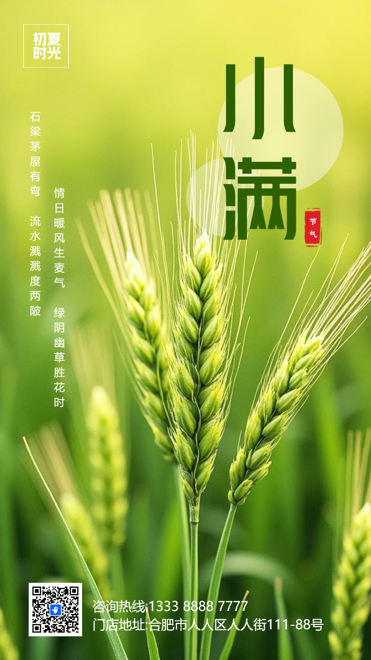 绿色简约二十四节气小满习俗养生企业宣传
