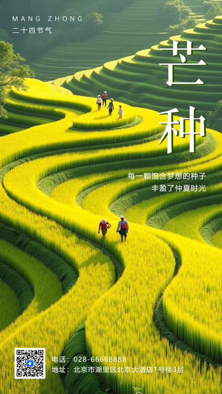 清新手绘芒种节气介绍节气祝福企业宣传