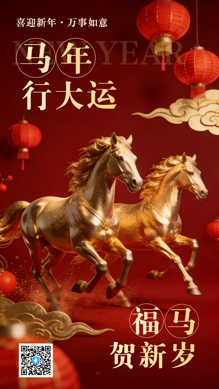 中国风马年贺新年春节祝福海报